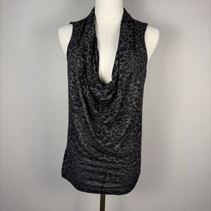 Theory Y2K Cowl Neck Leopard Print Sleeveless Knit Top Medium Black Animal